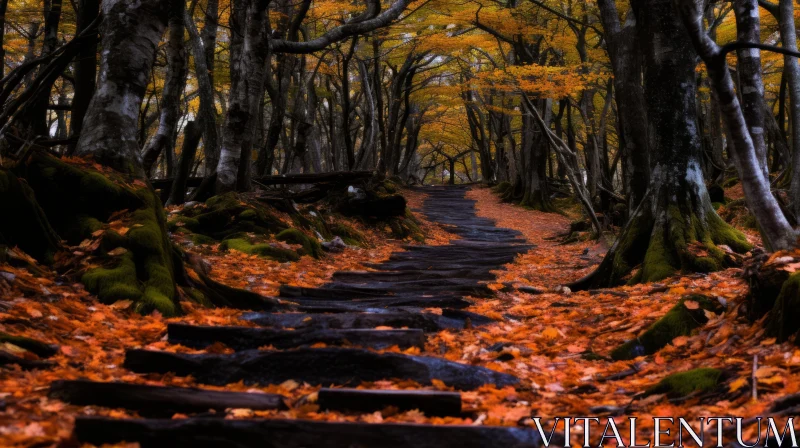 Enchanting Forest Path with Autumn Leaves | Captivating Nature Scene AI Image