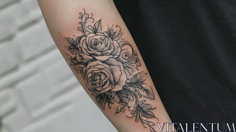 Forearm Rose Tattoo Design in Black Ink AI Image