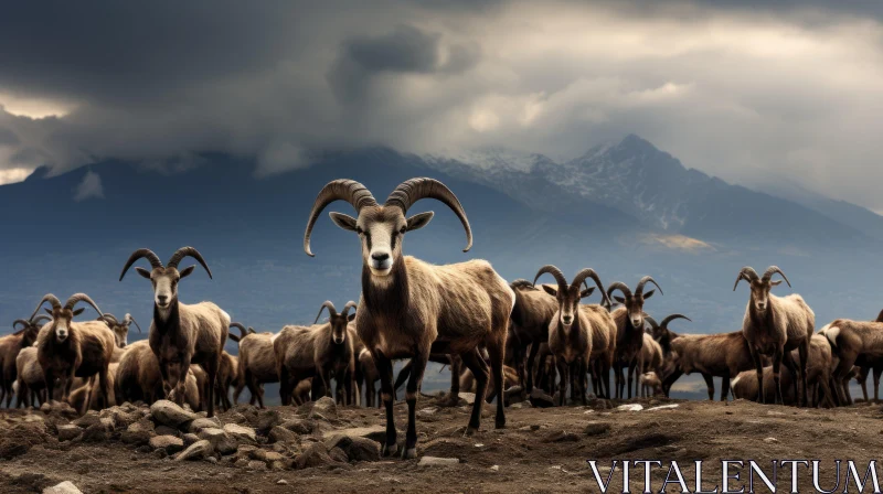 AI ART Mountain Landscape with Goat Herd - Wildlife Photography