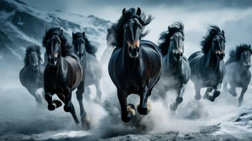 Stunning Portrayal of Horses Running in Snow