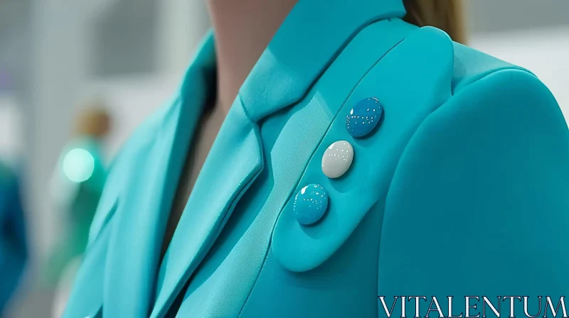 Stylish Woman's Blue Suit Jacket with Decorative Buttons AI Image