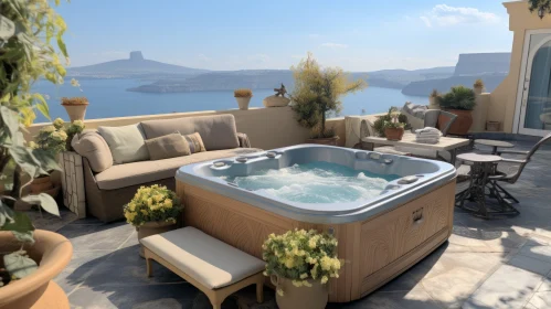Tranquil Outdoor Hot Tub with Cityscape Views | Mediterranean Design