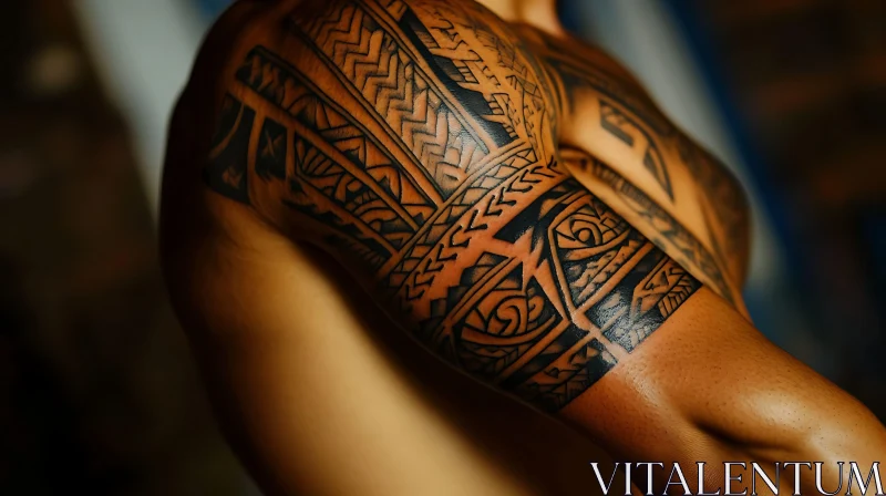 Intricate Tribal Tattoo on Upper Arm AI Image