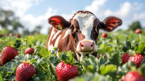 Pastoral Cow Amongst Strawberries