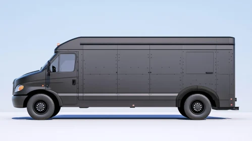 Matte Black Van on Light Blue Background