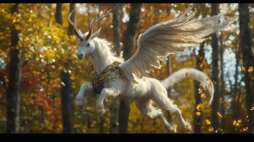 Winged Unicorn with Antlers in Fall