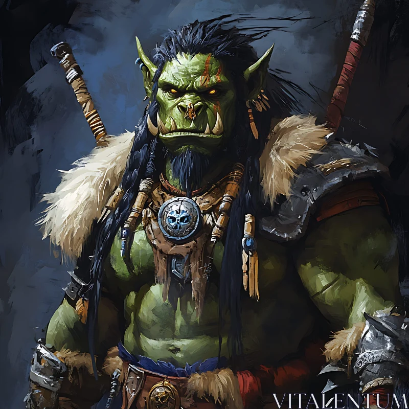 Green-Skinned Orc Warrior with Tribal Armor