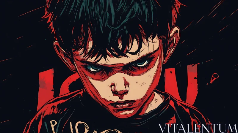 Red Portrait: Boy with Piercing Eyes
