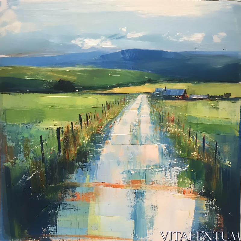 Rural Landscape Painting with Farm View