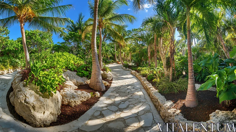 Lush Palm Tree Path