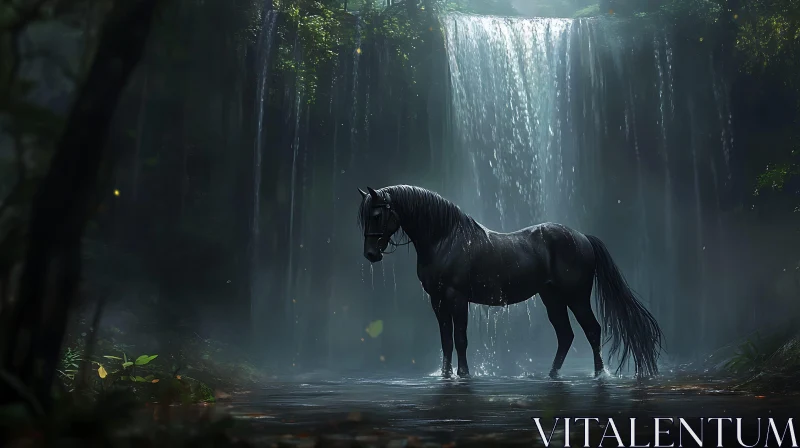Black Stallion in Forest Glade
