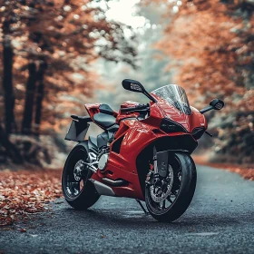 Motorcycle in Fall Scenery