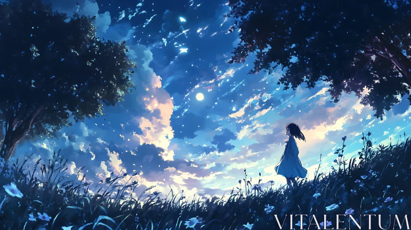 Night Sky Serenity with Standing Figure