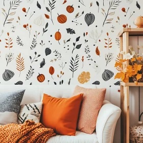 Cozy Fall Decor with Leaf Patterned Wall