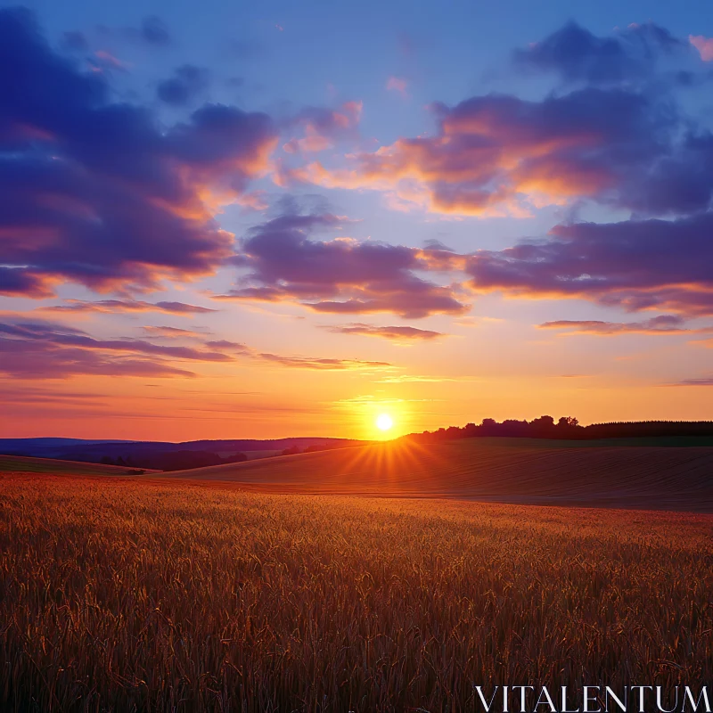 Sunset Over Wheat Field