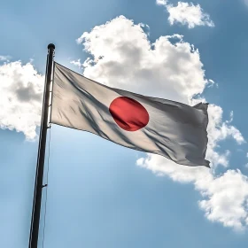 Japan National Flag Against Cloudy Sky