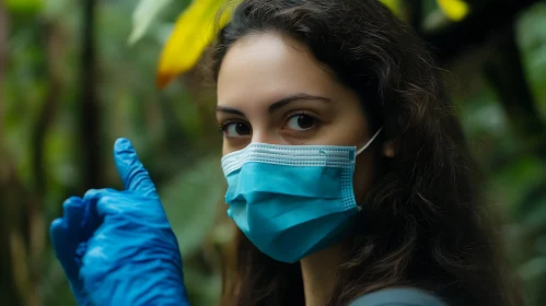 Masked Woman Amidst Greenery