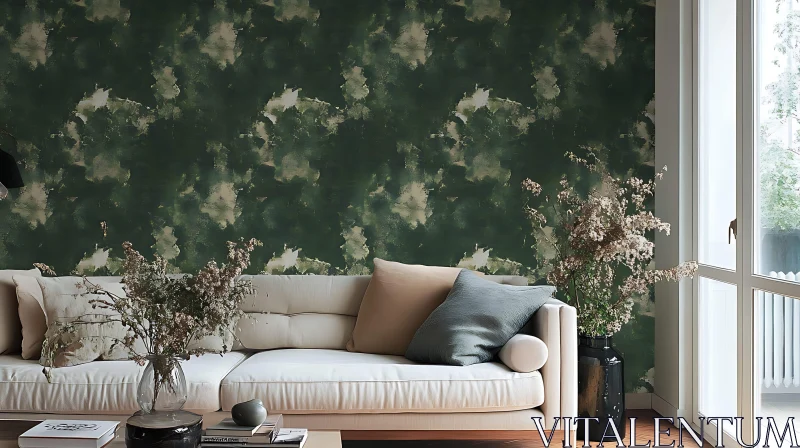 Green Abstract Wallpaper in Modern Interior AI Image