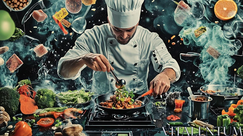Gourmet Cuisine Preparation by Skillful Chef AI Image
