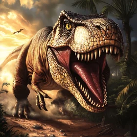 Tyrannosaurus Rex in Prehistoric Landscape