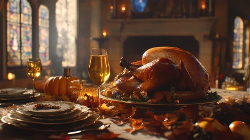 Roasted Turkey on Thanksgiving Table