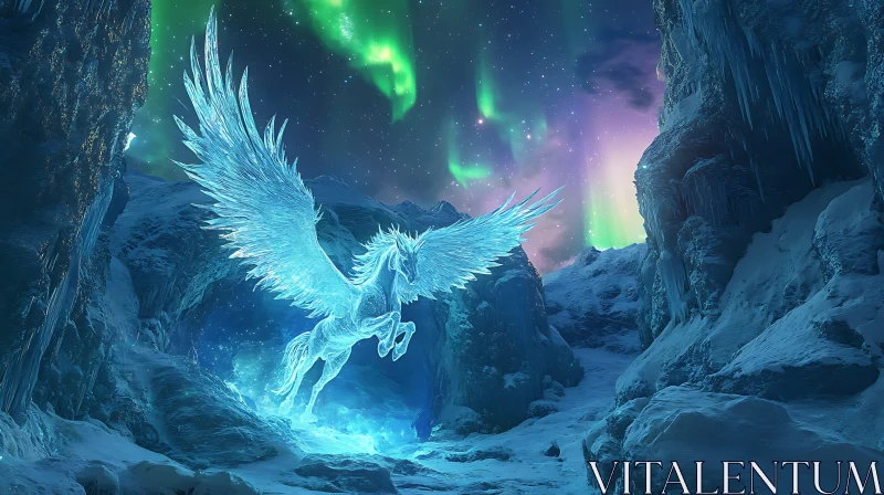 Frozen Pegasus Soaring in Winter Night