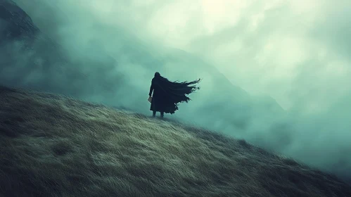 Silhouette on a Foggy Hill