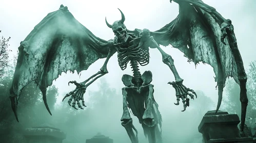 Winged Skeleton Demon in Dense Fog