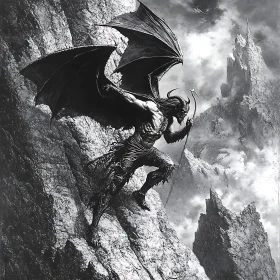 Winged Demon Climbing Mountain Art
