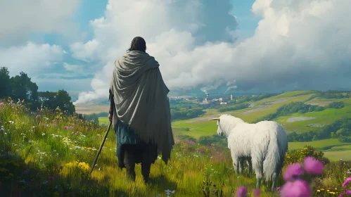 Pastoral Scene with Shepherd and Sheep