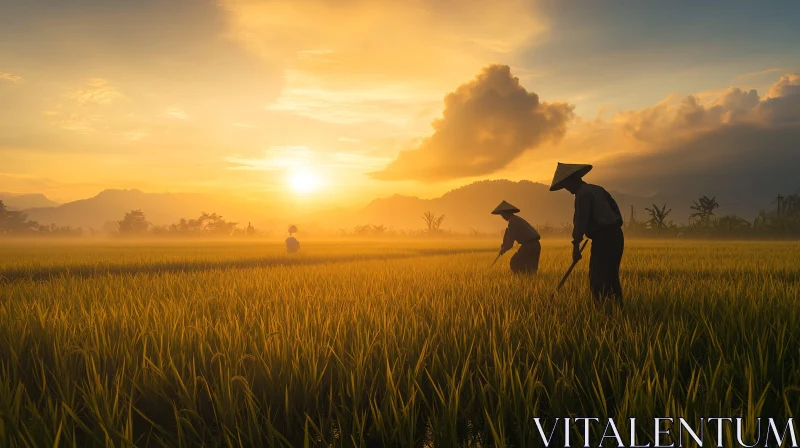 Farmers at Work in Golden Field
