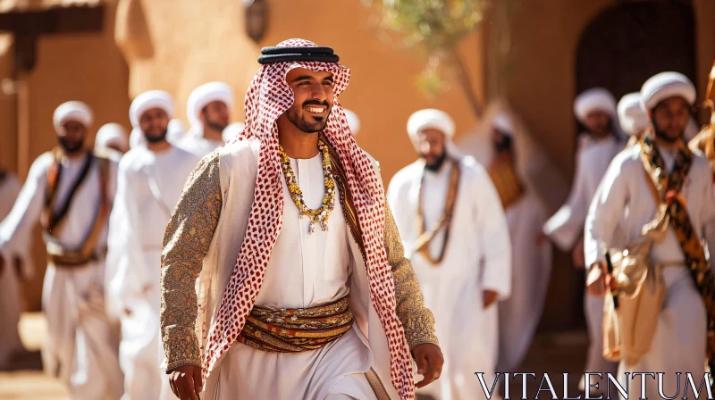 Procession of Arab Men in Traditional Attire