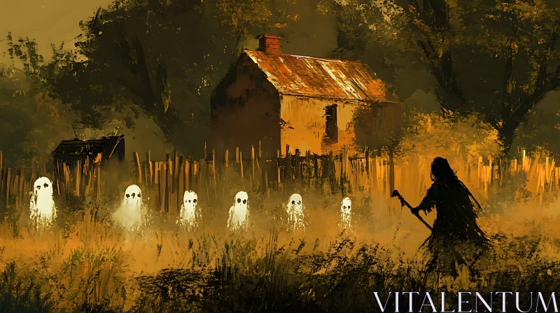 Ghostly Gathering by the Abandoned House