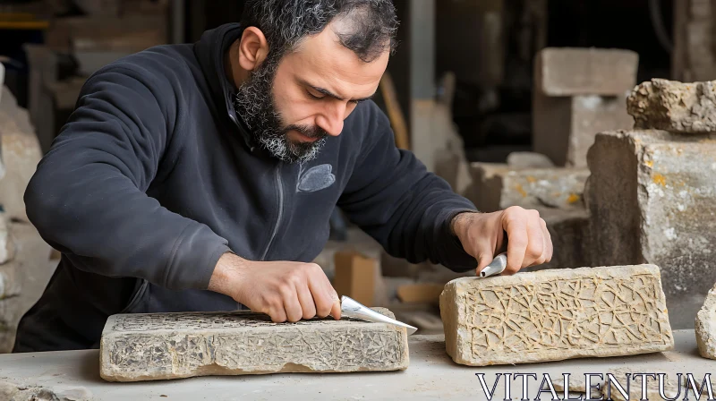 Artisan Handcrafting Stone Sculpture
