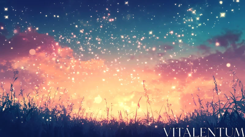 Starry Night Field Scenery