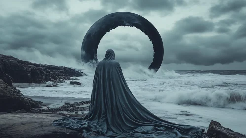 Cloaked Figure by the Sea Portal