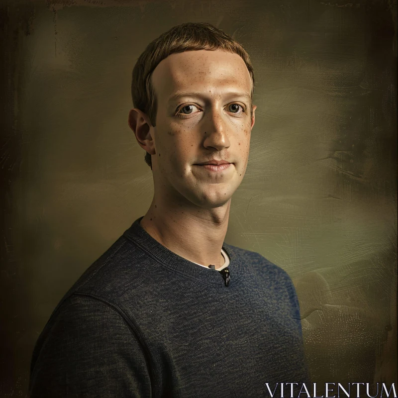 Mark Zuckerberg Detailed Portrait in Blue Sweater AI Image