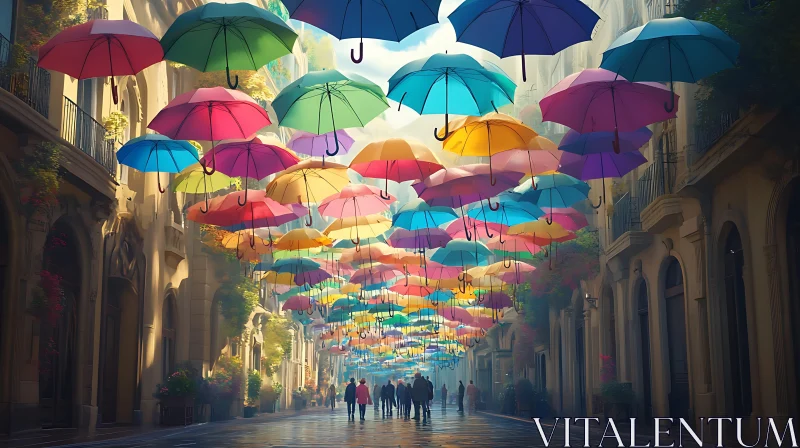 Vibrant Umbrellas Above City Street