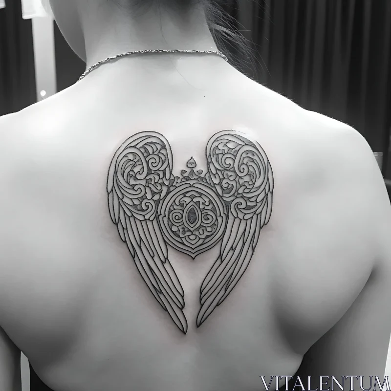 AI ART Intricate Black Ink Angel Wings Tattoo