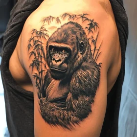 Detailed Black and Gray Shoulder Tattoo of Gorilla
