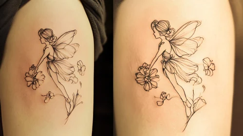 Ethereal Fairy Holding Flowers Tattoo Design