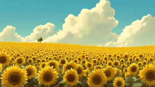 Endless Sunflowers Landscape with Blue Sky