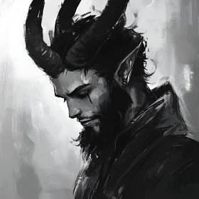 Brooding Demon in Black and White