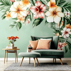 Floral Interior Design with Green Armchair