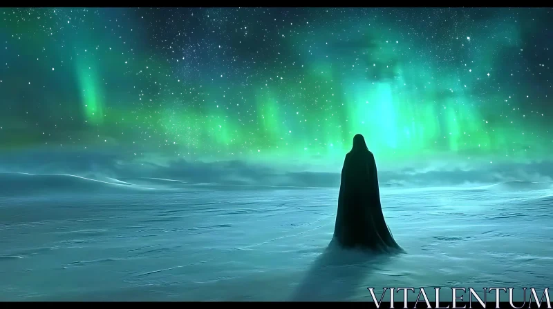 Aurora Borealis and Solitary Figure