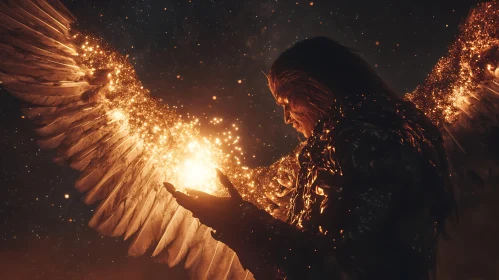 Winged Angel with Glowing Orb