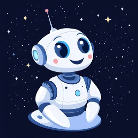 Cartoon Robot in Starry Sky