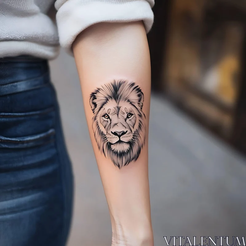 Intricate Lion Face Tattoo on Forearm