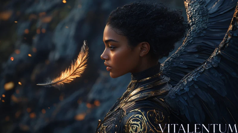 Winged Woman with Golden Feather