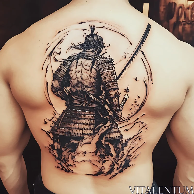 Samurai Warrior Back Piece: Detailed Armor and Katana AI Image